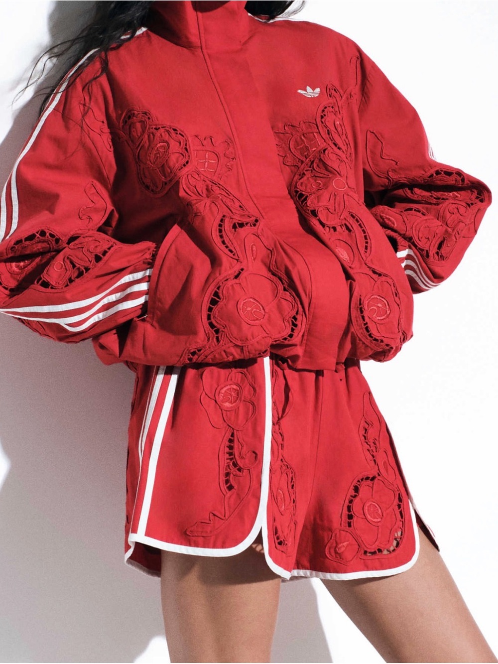 adidas Red Cutout Floral Track Jacket and Shorts